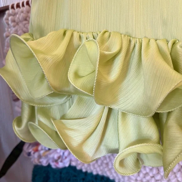 NWT Trina Turk FEATHER dress Lime Ruffle-Hem Mini Dress size medium - Picture 5 of 11